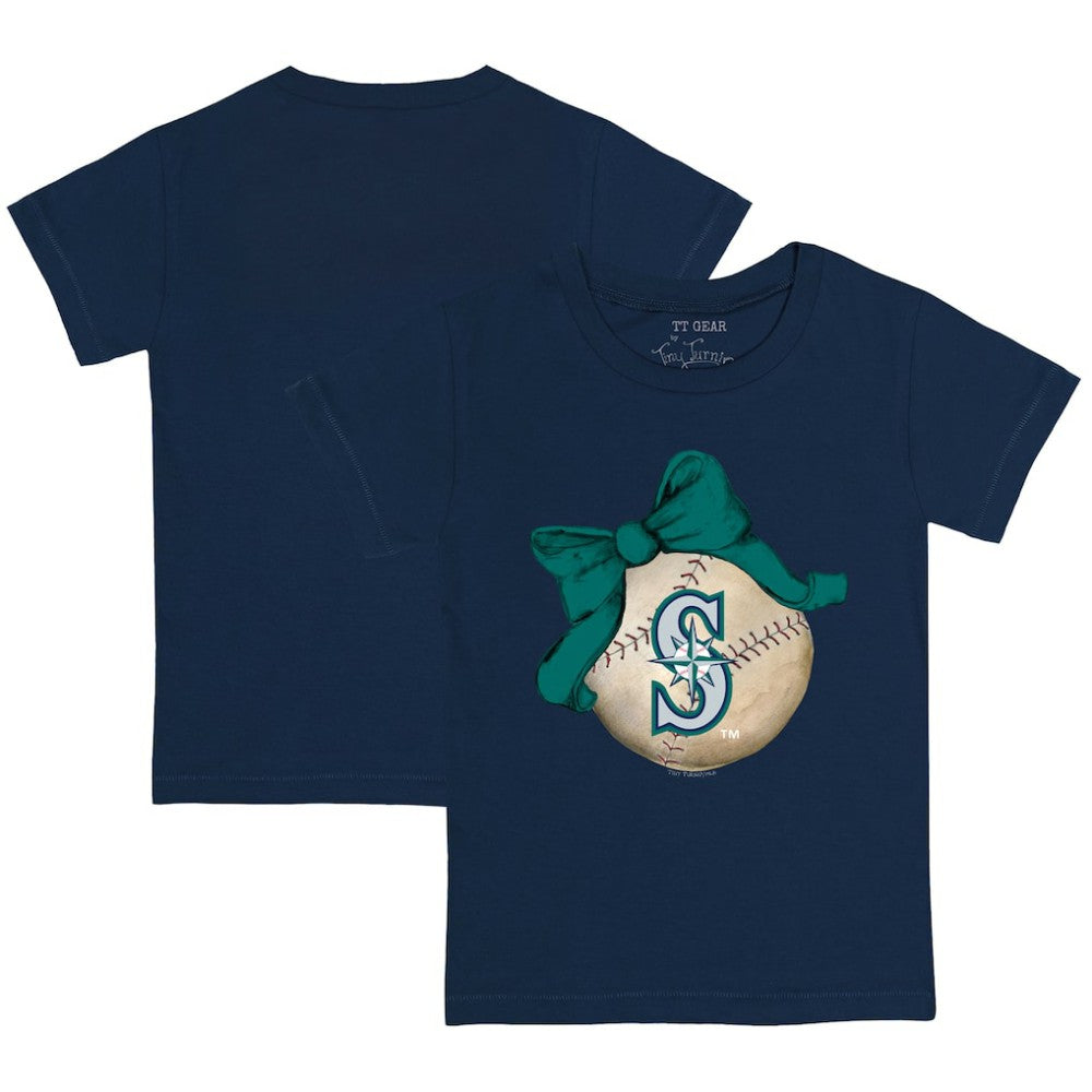 Seattle Mariners Tiny Turnip Youth Baseball Bow T-Shirt - Navy T-shirts