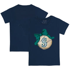 Seattle Mariners Tiny Turnip Youth Baseball Bow T-Shirt - Navy T-shirts