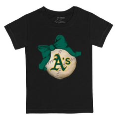 Athletics Tiny Turnip Youth Baseball Bow T-Shirt - Black T-shirts