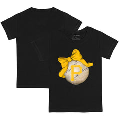 Pittsburgh Pirates Tiny Turnip Youth Baseball Bow T-Shirt - Black T-shirts