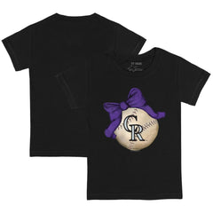 Colorado Rockies Tiny Turnip Youth Baseball Bow T-Shirt - Black T-shirts