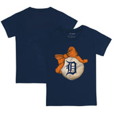 Detroit Tigers Tiny Turnip Youth Baseball Bow T-Shirt - Navy T-shirts