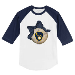 Milwaukee Brewers Tiny Turnip Youth Baseball Bow 3/4-Sleeve Raglan T-Shirt - White/Navy T-shirts