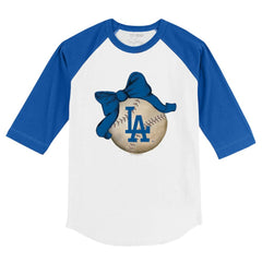 Los Angeles Dodgers Tiny Turnip Youth Baseball Bow 3/4-Sleeve Raglan T-Shirt - White/Royal T-shirts