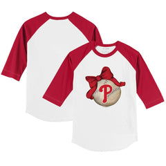 Philadelphia Phillies Tiny Turnip Youth Baseball Bow 3/4-Sleeve Raglan T-Shirt - White/Red T-shirts