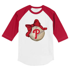 Philadelphia Phillies Tiny Turnip Youth Baseball Bow 3/4-Sleeve Raglan T-Shirt - White/Red T-shirts
