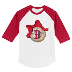 Boston Red Sox Tiny Turnip Youth Baseball Bow 3/4-Sleeve Raglan T-Shirt - White/Red T-shirts