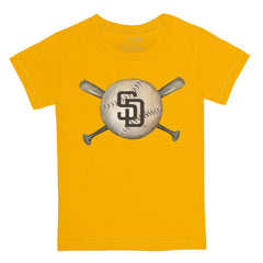 San Diego Padres Tiny Turnip Youth Baseball Cross Bats T-Shirt - Gold T-shirts