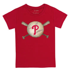 Philadelphia Phillies Tiny Turnip Youth Baseball Cross Bats T-Shirt - Red T-shirts