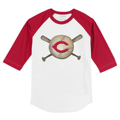 Cincinnati Reds Tiny Turnip Youth Baseball Cross Bats 3/4-Sleeve Raglan T-Shirt - White/Red T-shirts