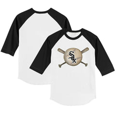 Chicago White Sox Tiny Turnip Youth Baseball Cross Bats 3/4-Sleeve Raglan T-Shirt - White/Black T-shirts
