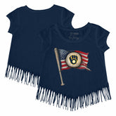 Milwaukee Brewers Tiny Turnip Girls Youth Baseball Flag Fringe T-Shirt - Navy T-shirts