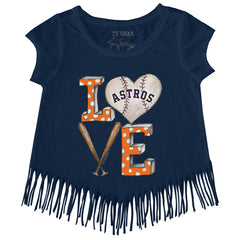 Houston Astros Tiny Turnip Girls Youth Baseball Love Fringe T-Shirt - Navy T-shirts
