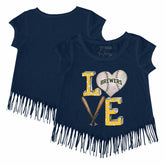 Milwaukee Brewers Tiny Turnip Girls Youth Baseball Love Fringe T-Shirt - Navy T-shirts