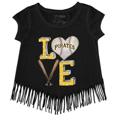 Pittsburgh Pirates Tiny Turnip Girls Youth Baseball Love Fringe T-Shirt - Black T-shirts