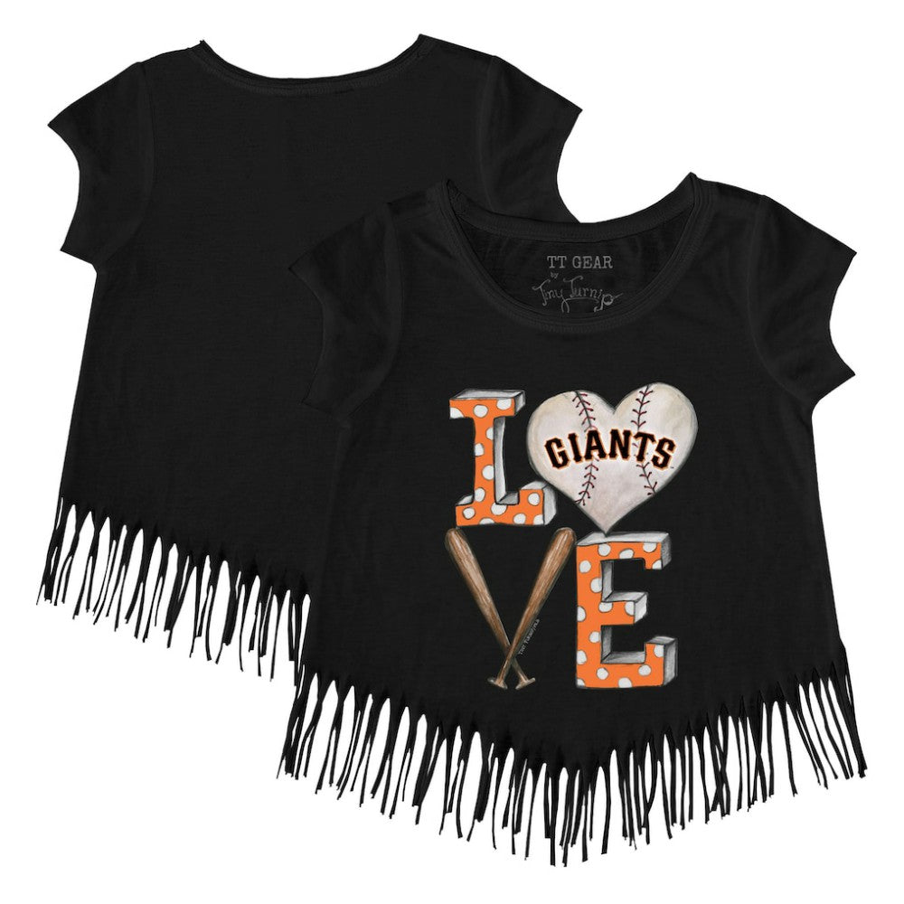 San Francisco Giants Tiny Turnip Girls Youth Baseball Love Fringe T-Shirt - Black T-shirts