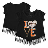San Francisco Giants Tiny Turnip Girls Youth Baseball Love Fringe T-Shirt - Black T-shirts