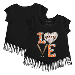 San Francisco Giants Tiny Turnip Girls Youth Baseball Love Fringe T-Shirt - Black T-shirts