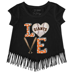 San Francisco Giants Tiny Turnip Girls Youth Baseball Love Fringe T-Shirt - Black T-shirts