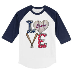 Atlanta Braves Tiny Turnip Youth Baseball Love 3/4-Sleeve Raglan T-Shirt - White/Navy T-shirts