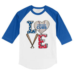 Chicago Cubs Tiny Turnip Youth Baseball Love 3/4-Sleeve Raglan T-Shirt - White/Royal T-shirts