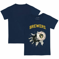 Milwaukee Brewers Tiny Turnip Youth Baseball Tear T-Shirt - Navy T-shirts