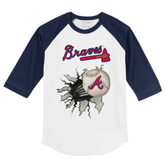 Atlanta Braves Tiny Turnip Youth Baseball Tear 3/4-Sleeve Raglan T-Shirt - White/Navy T-shirts