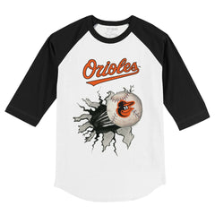 Baltimore Orioles Tiny Turnip Youth Baseball Tear 3/4-Sleeve Raglan T-Shirt - White/Black T-shirts
