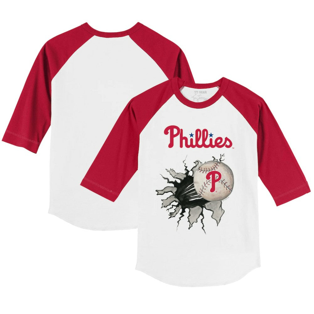 Philadelphia Phillies Tiny Turnip Youth Baseball Tear 3/4-Sleeve Raglan T-Shirt - White/Red T-shirts