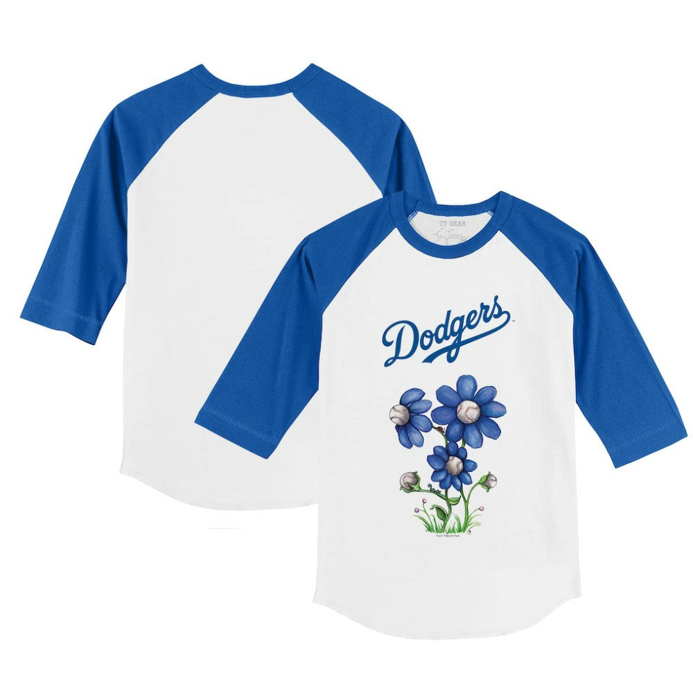 Los Angeles Dodgers Tiny Turnip Youth Blooming Baseballs 3/4-Sleeve Raglan T-Shirt - White/Royal T-shirts