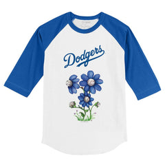 Los Angeles Dodgers Tiny Turnip Youth Blooming Baseballs 3/4-Sleeve Raglan T-Shirt - White/Royal T-shirts