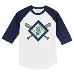 Seattle Mariners Tiny Turnip Youth Diamond Cross Bats 3/4-Sleeve Raglan T-Shirt - White/Navy T-shirts