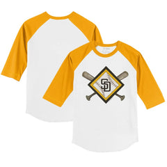 San Diego Padres Tiny Turnip Youth Diamond Cross Bats 3/4-Sleeve Raglan T-Shirt - White/Gold T-shirts