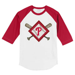 Philadelphia Phillies Tiny Turnip Youth Diamond Cross Bats 3/4-Sleeve Raglan T-Shirt - White/Red T-shirts