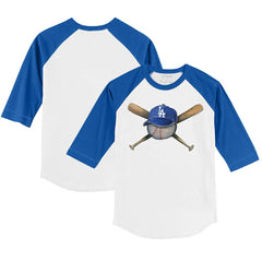 Los Angeles Dodgers Tiny Turnip Youth Hat Crossbats 3/4-Sleeve Raglan T-Shirt - White/Royal Hats