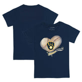 Milwaukee Brewers Tiny Turnip Youth Heart Banner T-Shirt - Navy T-shirts