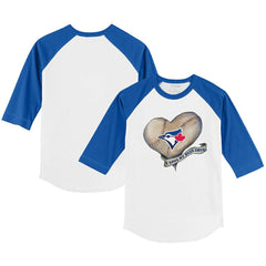 Toronto Blue Jays Tiny Turnip Youth Heart Banner 3/4-Sleeve Raglan T-Shirt - White/Royal T-shirts