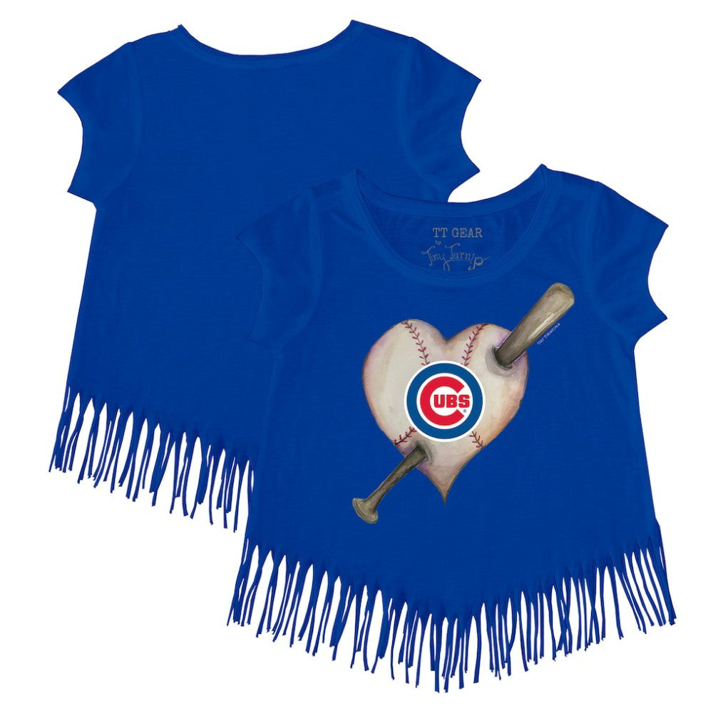 Chicago Cubs Tiny Turnip Girls Youth Heart Bat Fringe T-Shirt - Royal T-shirts