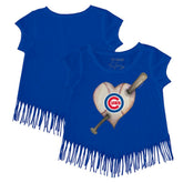 Chicago Cubs Tiny Turnip Girls Youth Heart Bat Fringe T-Shirt - Royal T-shirts