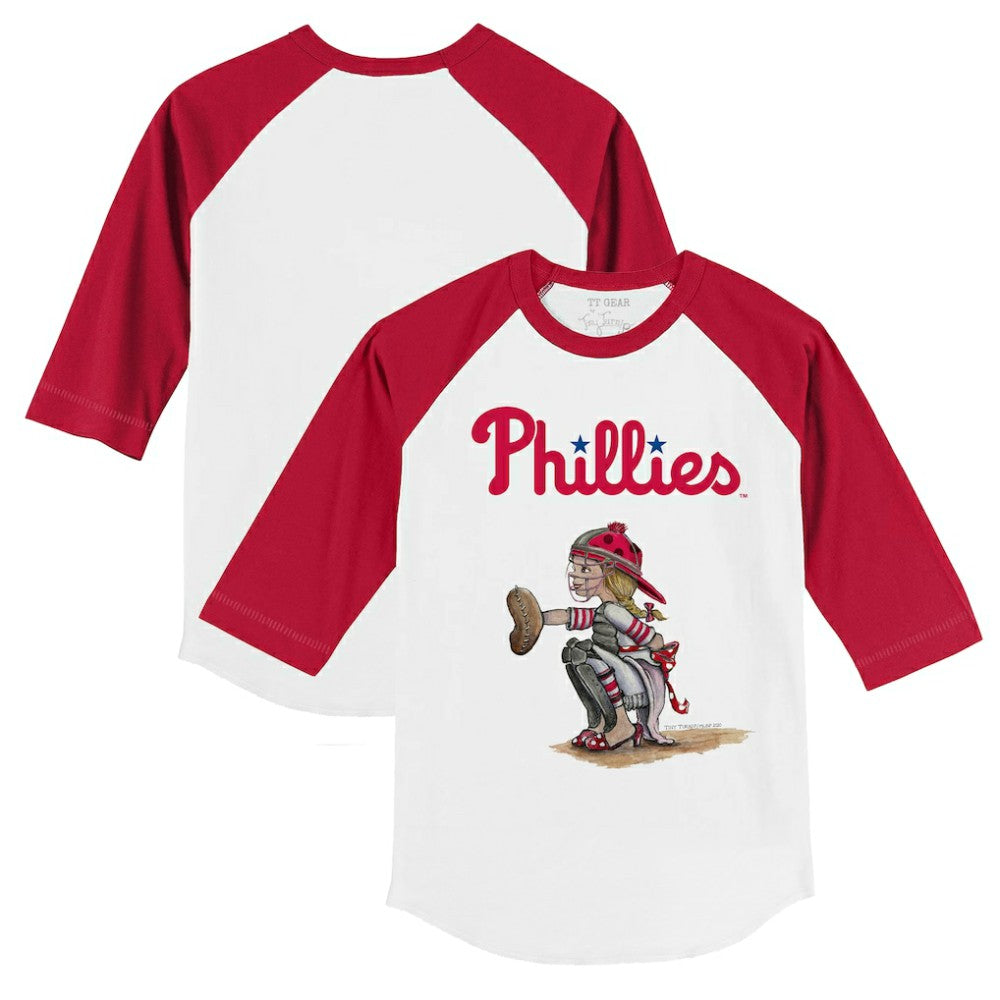 Philadelphia Phillies Tiny Turnip Youth Kate 3/4-Sleeve Raglan T-Shirt - White/Red T-shirts