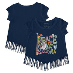 Tampa Bay Rays Tiny Turnip Girls Youth Peace Love Baseball Fringe T-Shirt - Navy T-shirts