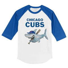 Chicago Cubs Tiny Turnip Youth Shark 3/4-Sleeve Raglan T-Shirt - White/Royal T-shirts