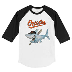 Baltimore Orioles Tiny Turnip Youth Shark 3/4-Sleeve Raglan T-Shirt - White/Black T-shirts