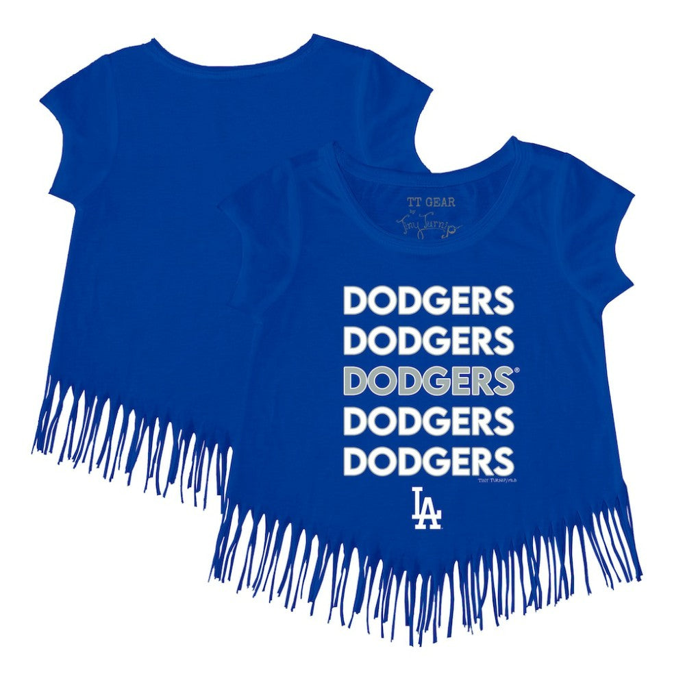 Los Angeles Dodgers Tiny Turnip Girls Youth Stacked Fringe T-Shirt - Royal T-shirts