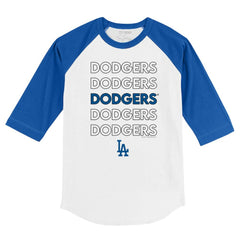 Los Angeles Dodgers Tiny Turnip Youth Stacked 3/4-Sleeve Raglan T-Shirt - White/Royal T-shirts