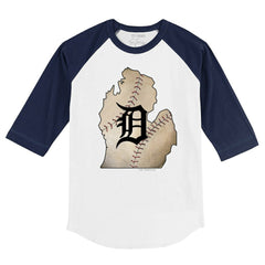 Detroit Tigers Tiny Turnip Youth State Outline 3/4-Sleeve Raglan T-Shirt - White/Navy T-shirts