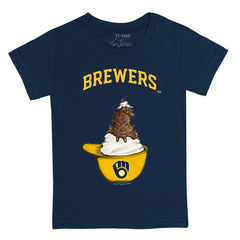 Milwaukee Brewers Tiny Turnip Youth Sundae Helmet T-Shirt - Navy T-shirts