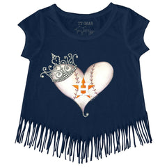 Houston Astros Tiny Turnip Girls Youth Tiara Heart Fringe T-Shirt - Navy T-shirts