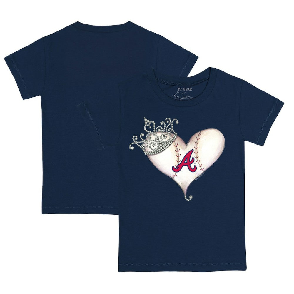 Atlanta Braves Tiny Turnip Youth Tiara Heart T-Shirt - Navy T-shirts