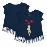 Minnesota Twins Tiny Turnip Girls Youth Triple Scoop Fringe T-Shirt - Navy T-shirts